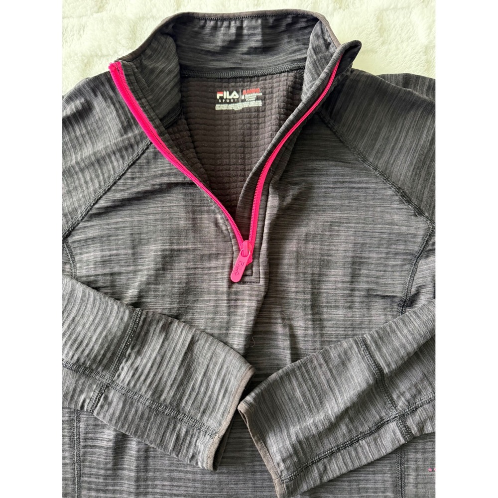 Fila Sport Womens Gray Space Dye Quarter Zip Pullover Thumbholes Sz M-EUC